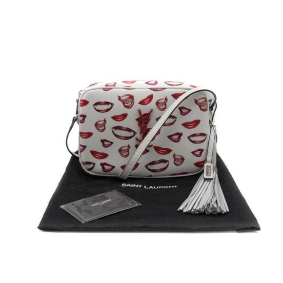 Saint Laurent Handbags - Saint Laurent Camera Grain De Poudre Lips Print Medium Monogram White Red (4250)